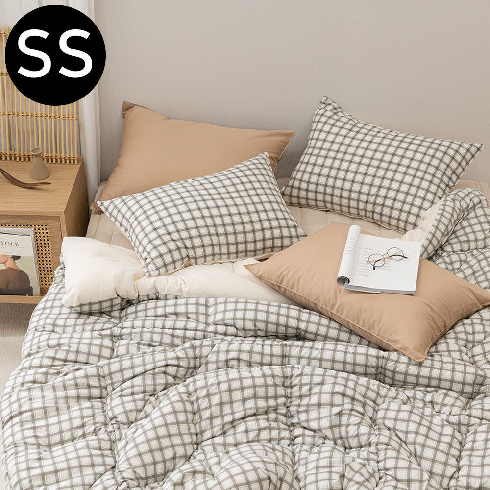 해피니 쿠키체크 소프트마이크로 차렵이불 패드세트 슈퍼싱글 SS (이불 브라운. 패드 화이트)