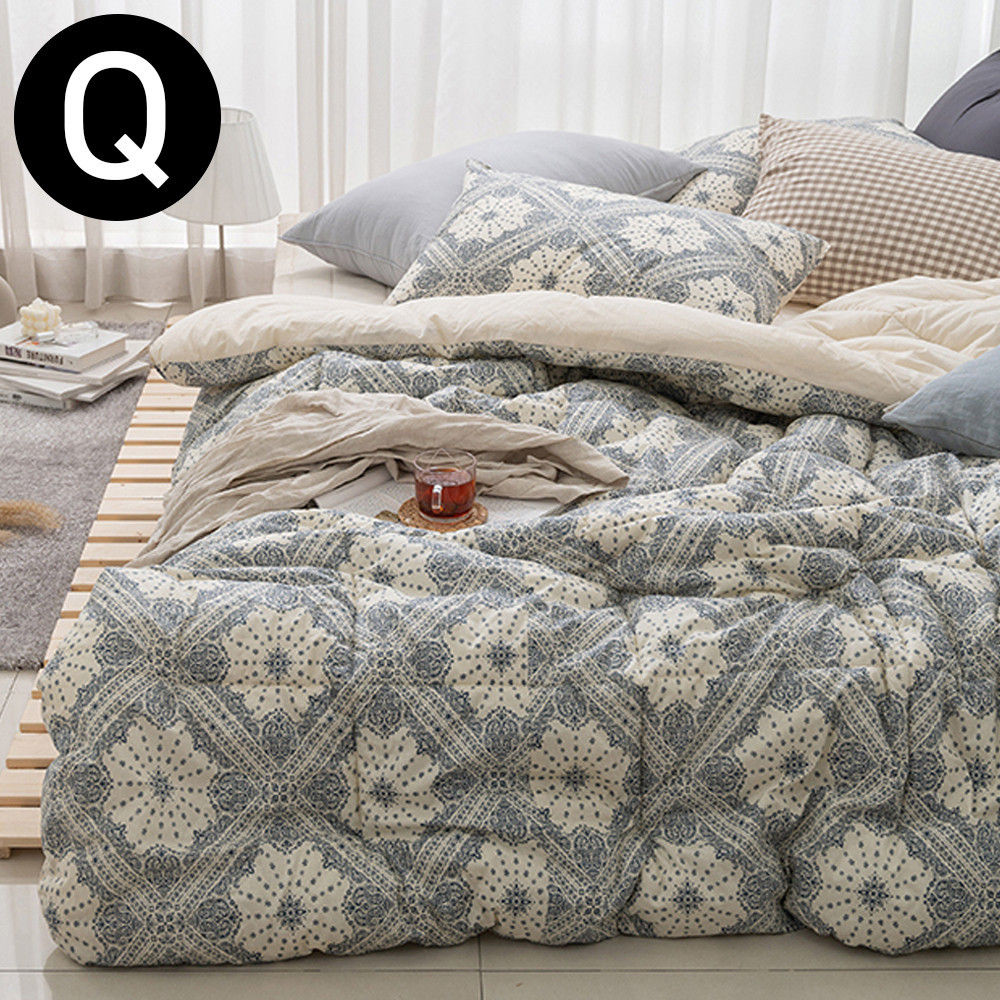 해피니 페이즐 순면 차렵이불 베개커버세트 퀸 Q (네이비) (베개솜 별매)