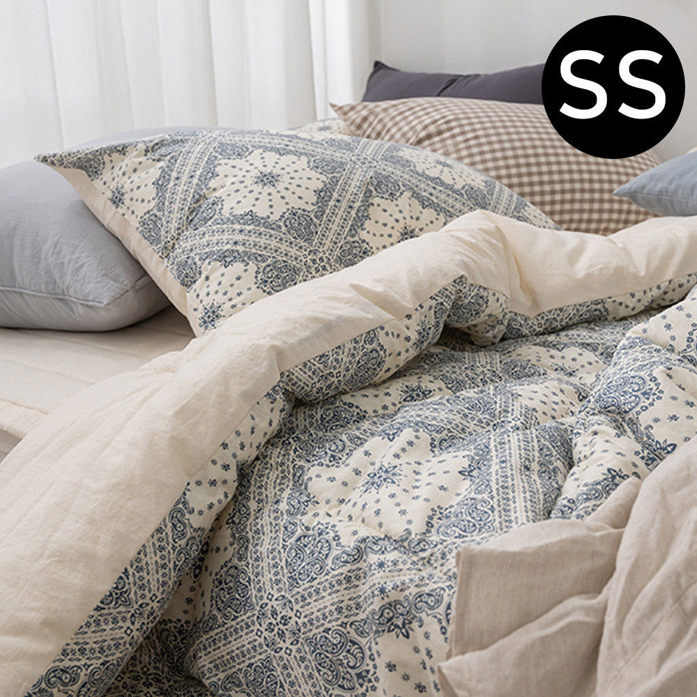 해피니 페이즐 순면 차렵이불 슈퍼싱글 SS (이불 네이비. 패드 베이지)