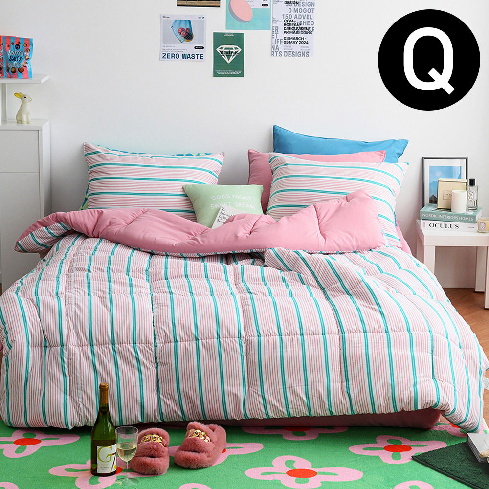 해피니 나나 소프트마이크로 차렵이불 베개커버세트 퀸 Q (핑크) (베개솜 별매)