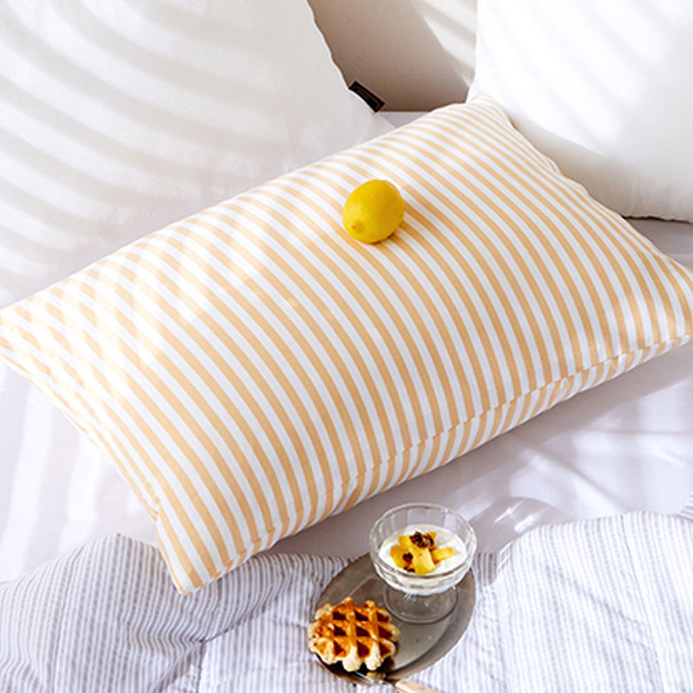 해피니 카나 스트라이프 선염리플 누빔 베개커버 50x70cm (머스타드) (베개솜 별매)