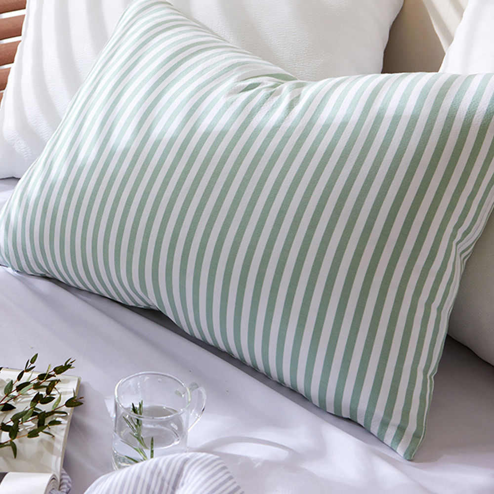 해피니 카나 스트라이프 선염리플 누빔 베개커버 50x70cm (그린) (베개솜 별매)