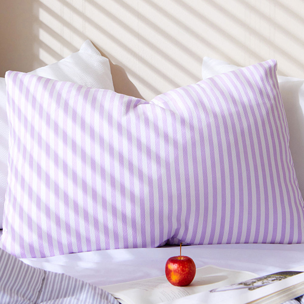 해피니 카나 스트라이프 선염리플 누빔 베개커버 50x70cm (라벤더) (베개솜 별매)