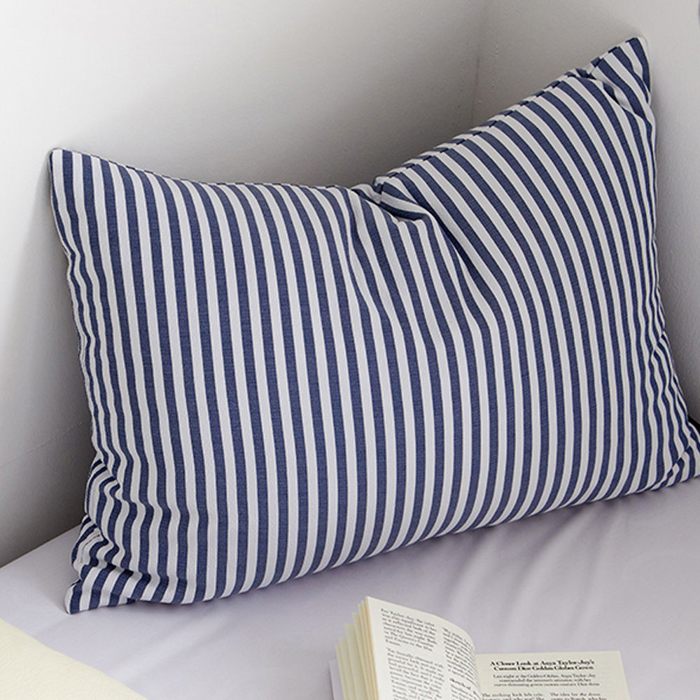 해피니 카나 스트라이프 선염리플 누빔 베개커버 50x70cm (데님) (베개솜 별매)