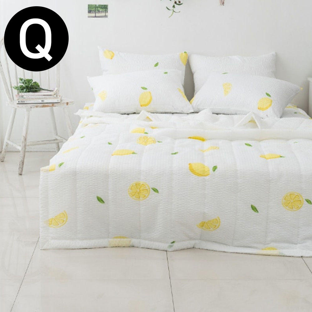 해피니 레몬 여름 간절기 이불 베개커버세트 퀸 Q (화이트) (베개솜 별매)