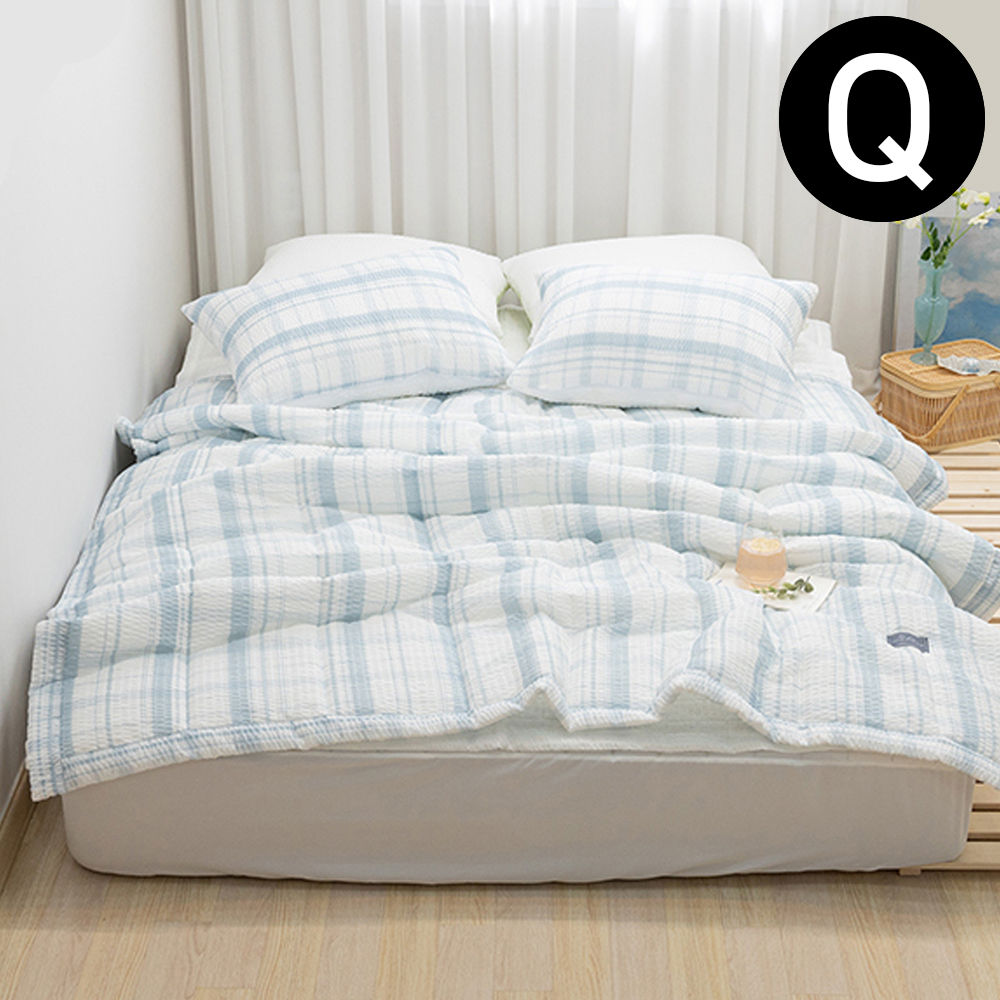 해피니 샤브레 여름 간절기 이불 베개커버세트 퀸 Q (블루) (베개솜 별매)