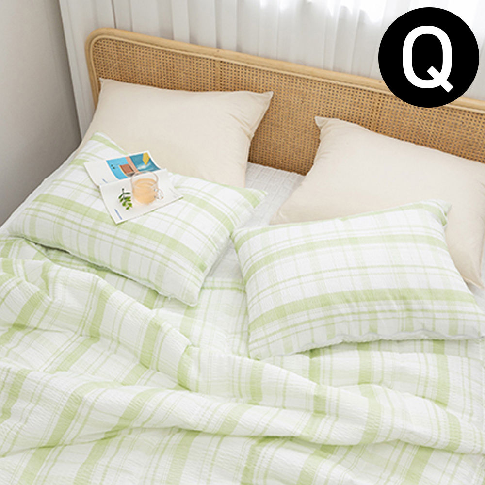 해피니 샤브레 여름 간절기 이불 패드세트 슈퍼싱글 Q (올리브 그린) (베개솜 별매)