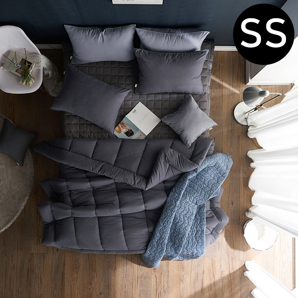 해피니 내추럴 비비드 차렵이불 베개커버세트 슈퍼싱글 SS (차콜) (베개솜 별매)