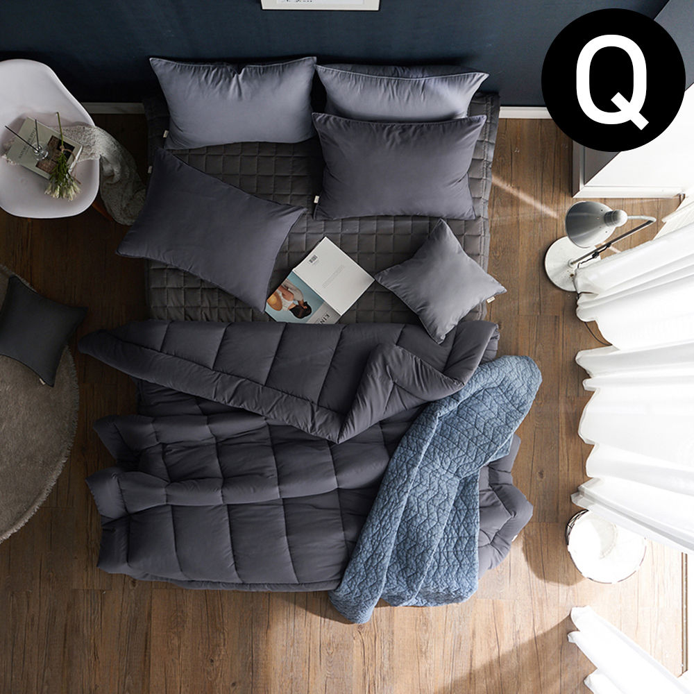 해피니 내추럴 비비드 차렵이불 베개커버세트 퀸 Q (차콜) (베개솜 별매)