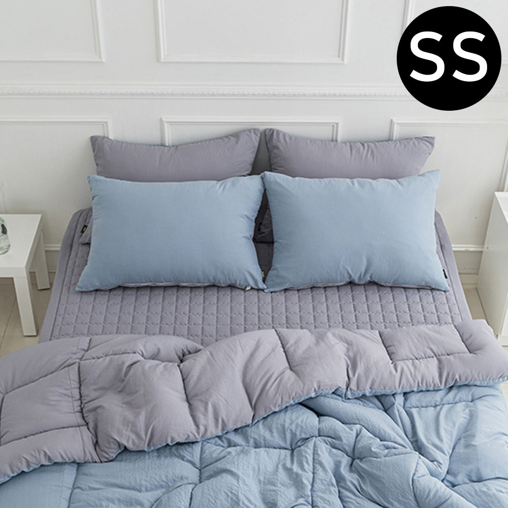 해피니 딥슬립 워싱 차렵이불 패드세트 슈퍼싱글 SS (이불 블루.패드 그레이) (베개솜 별매)
