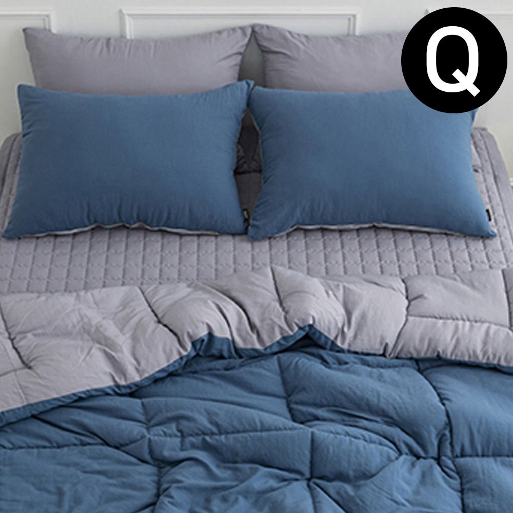 해피니 딥슬립 워싱 차렵이불 패드세트 퀸 Q (이불 네이비.패드 그레이) (베개솜 별매)