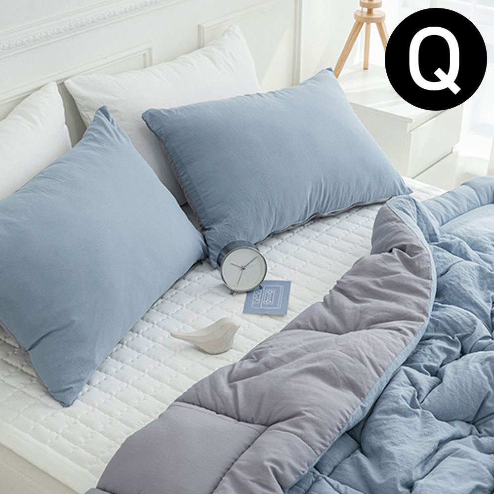 해피니 딥슬립 워싱 차렵이불 패드세트 퀸 Q (이불 블루 .패드 화이트) (베개솜 별매)