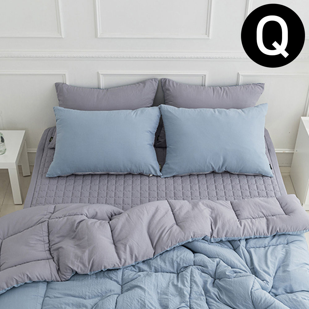 해피니 딥슬립 워싱 차렵이불 패드세트 퀸 Q (이불 블루.패드 그레이) (베개솜 별매)