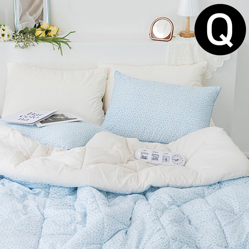 해피니 러블리 데이지 차렵이불 베개커버세트 퀸 Q (블루) (베개솜 별매)