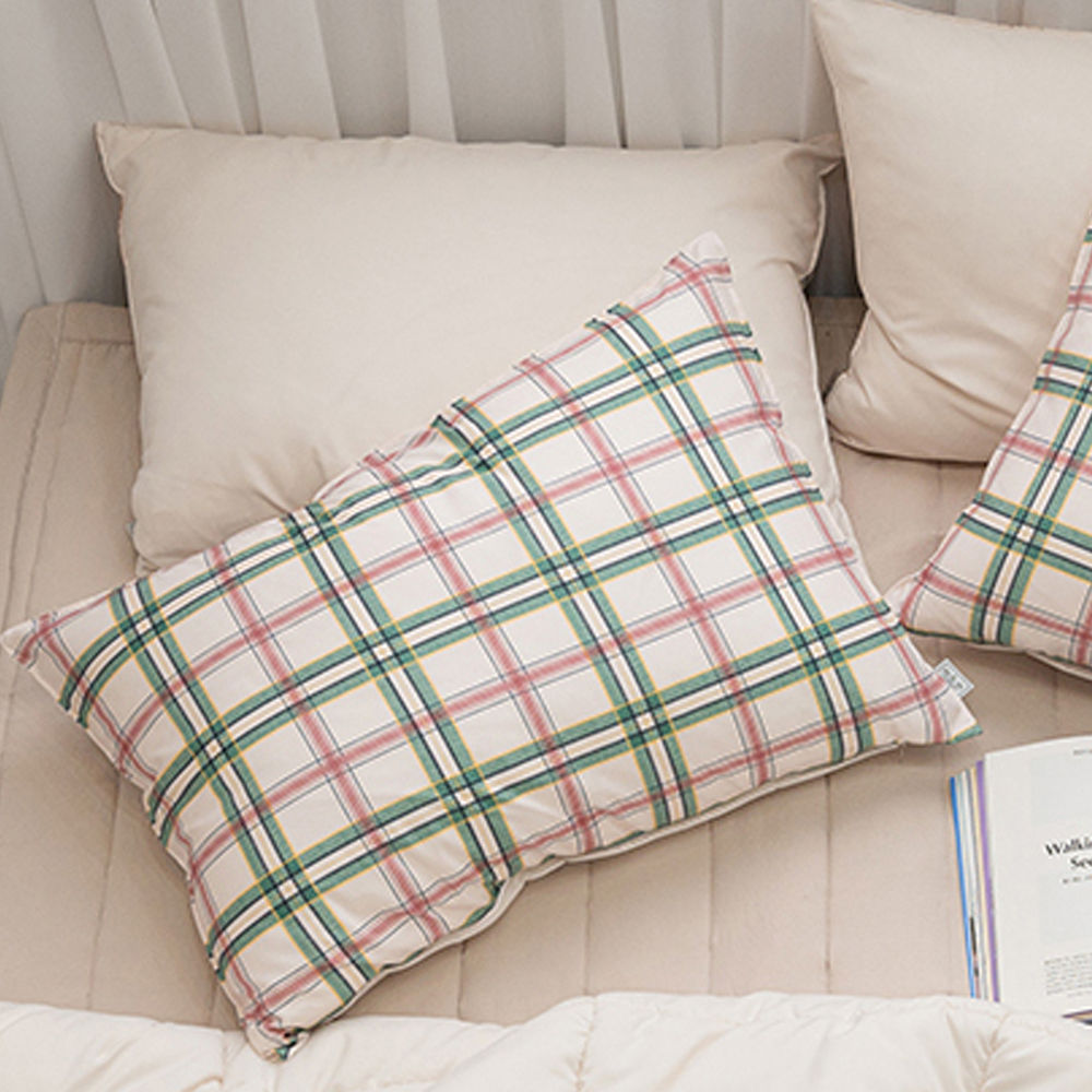 해피니 마드라스 체크 베개커버 50x70cm (마일드그린티)