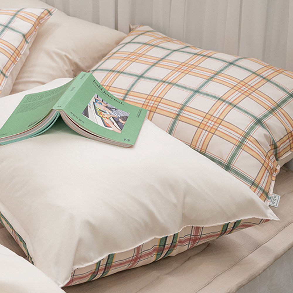 해피니 마드라스 체크 베개커버 50x70cm (허니치즈)