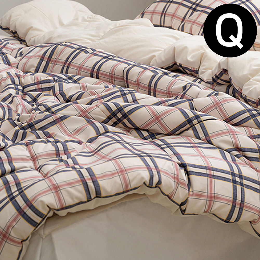 해피니 마드라스 체크 차렵이불 퀸 Q (내추럴네이비)