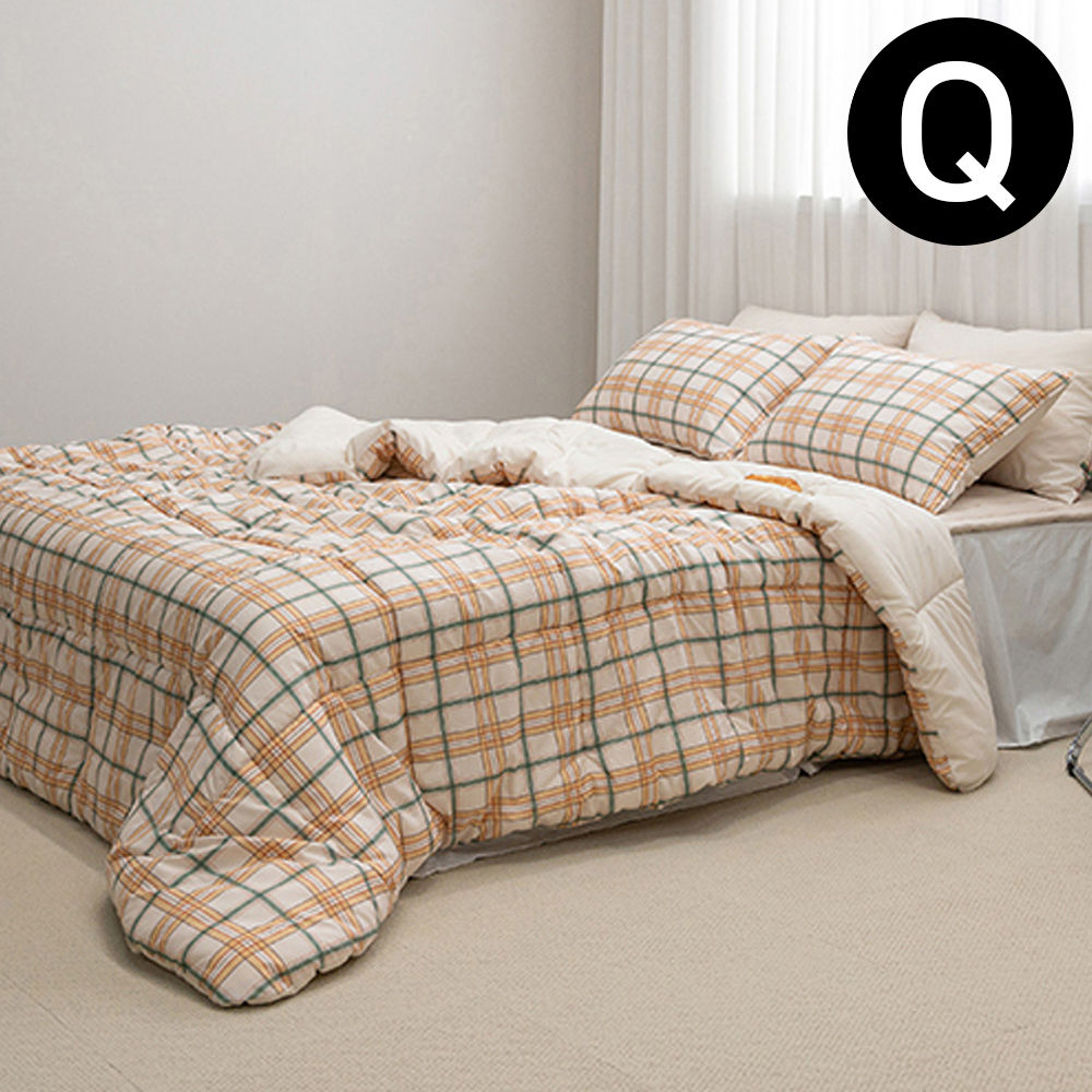 해피니 마드라스 체크 차렵이불 베개커버세트 퀸 Q (허니치즈) (베개솜 별매)