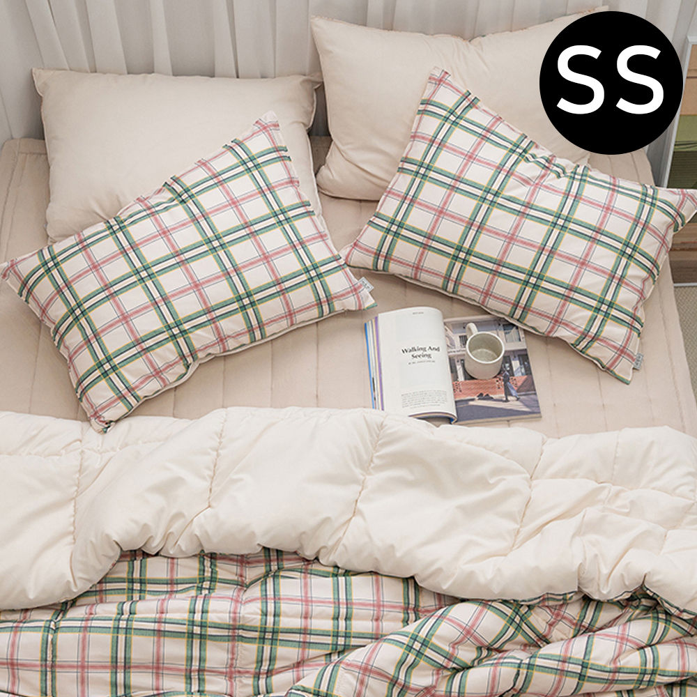 해피니 마드라스 체크 차렵이불 패드세트슈퍼싱글 SS (이불 마일드그린티.패드 베이지) (베개솜 별매)