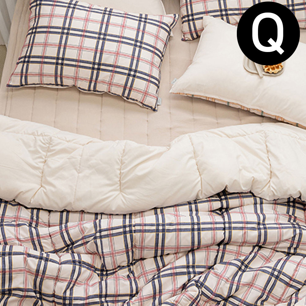 해피니 마드라스 체크 차렵이불 패드세트퀸 Q (이불 내추럴네이비.패드 베이지) (베개솜 별매)