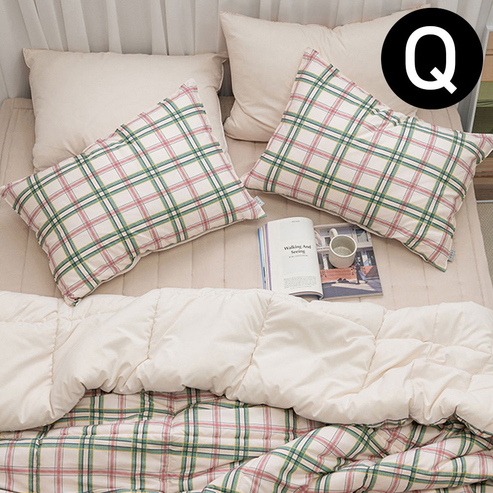 해피니 마드라스 체크 차렵이불 패드세트퀸 Q (이불 마일드그린티.패드 베이지) (베개솜 별매)