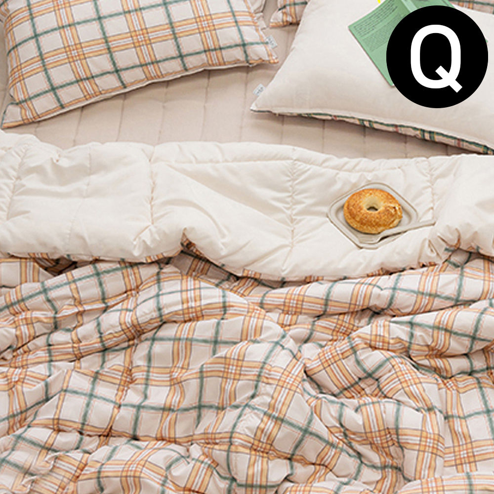 해피니 마드라스 체크 차렵이불 패드세트퀸 Q (이불 허니치즈.패드 베이지) (베개솜 별매)