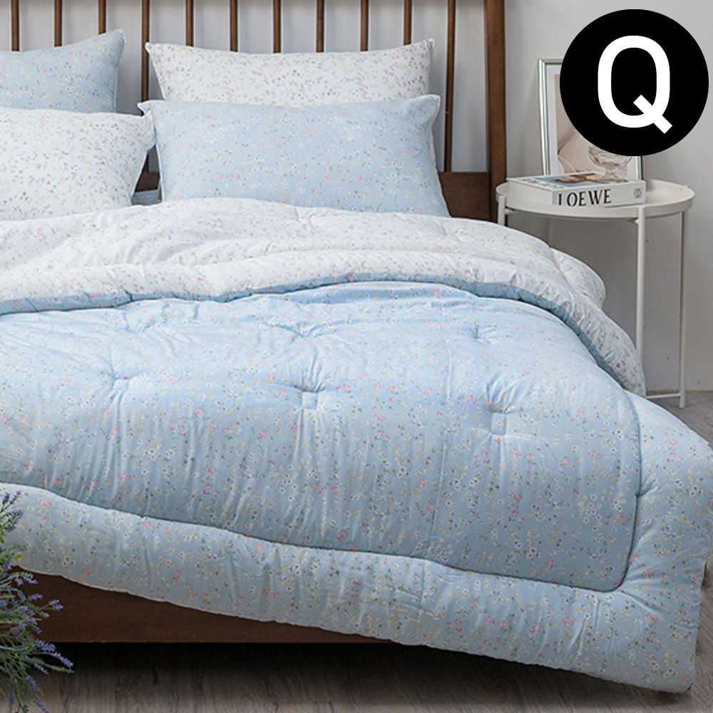 해피니 빈티지플라워 모달 차렵이불 베개커버세트 퀸 Q (블루) (베개솜 별매)