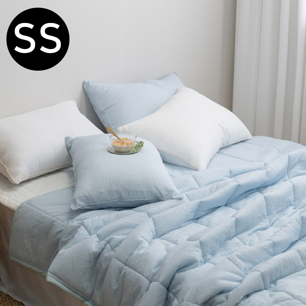 해피니 아이싱 스노우리플 여름 간절기 이불 패드세트 슈퍼싱글 SS (이불 블루.이불 패드 화이트) (베개솜 별매)