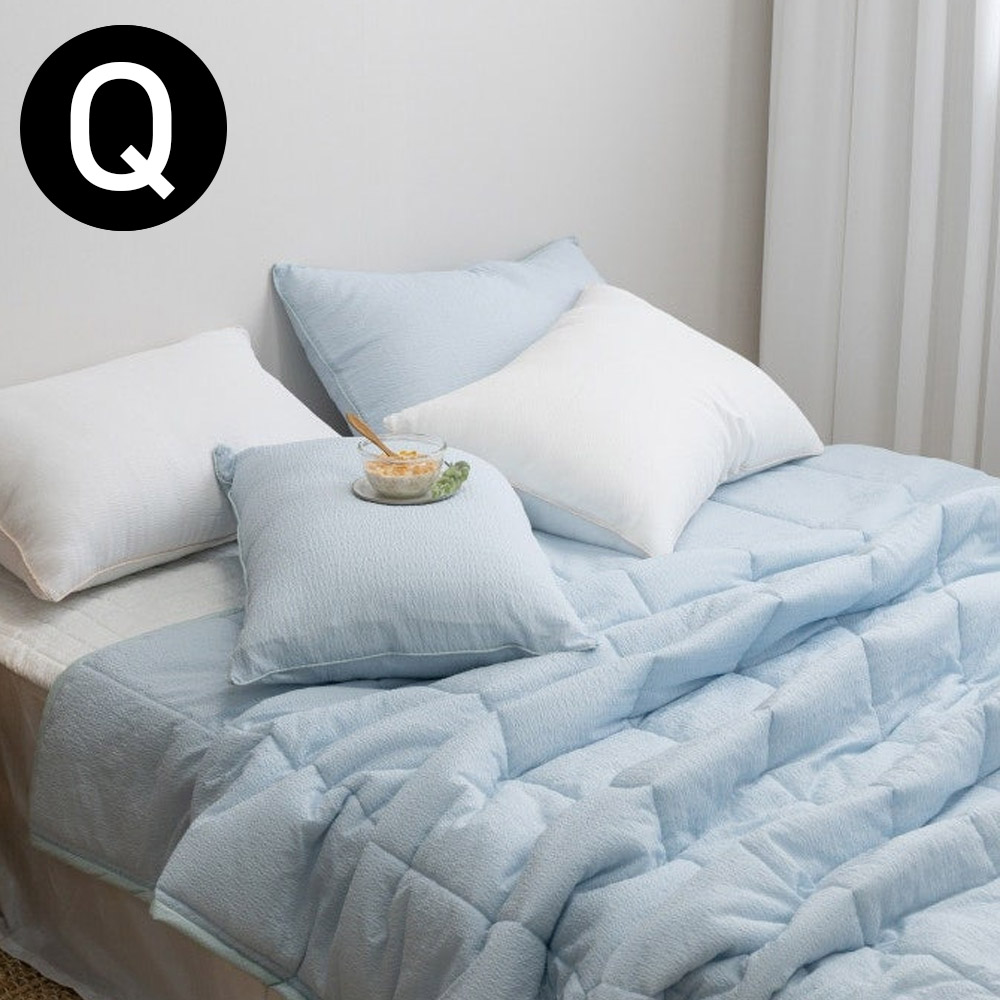해피니 아이싱 스노우리플 여름 간절기 이불 패드세트 퀸 Q (이불 블루.이불 패드 화이트) (베개솜 별매)