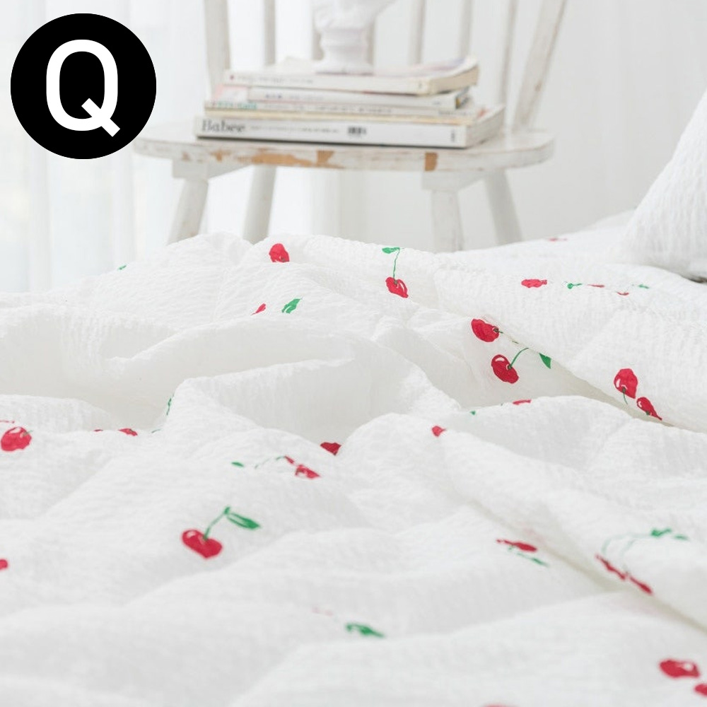 해피니 체리 시어서커 여름 이불 퀸 Q (화이트)