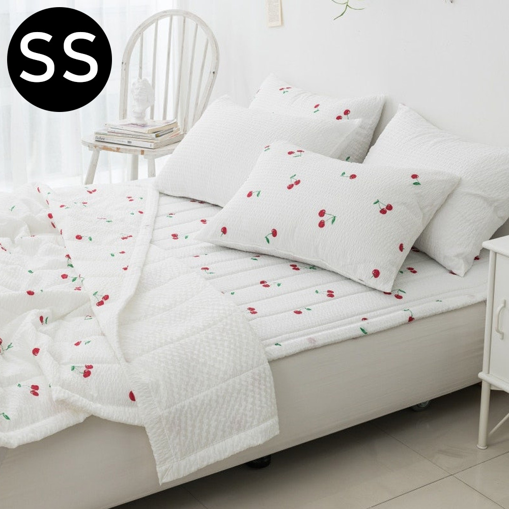 해피니 체리 시어서커 여름 이불 패드세트 슈퍼싱글 SS (화이트) (베개솜 별매)