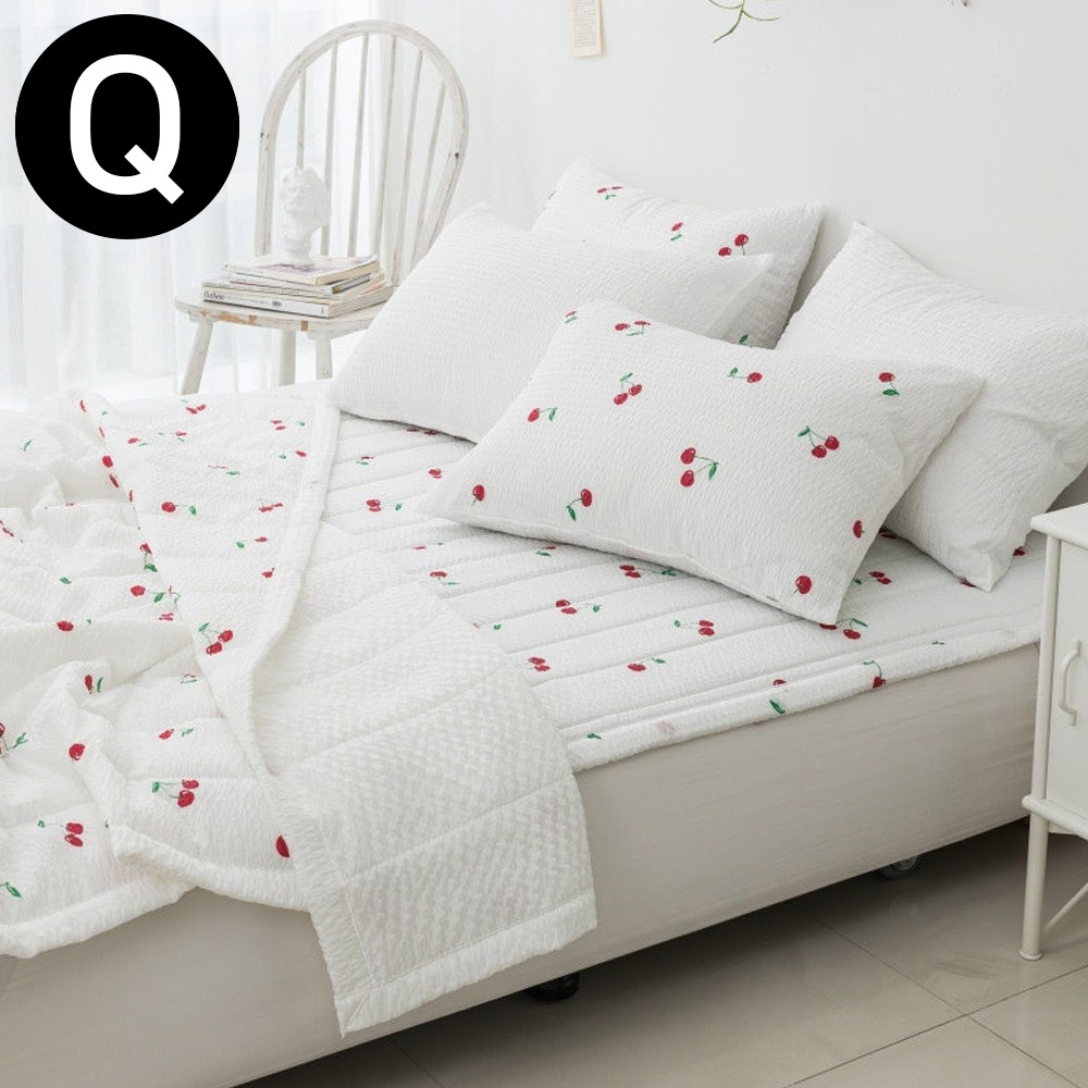 해피니 체리 시어서커 여름 이불 패드세트 퀸 Q (화이트) (베개솜 별매)