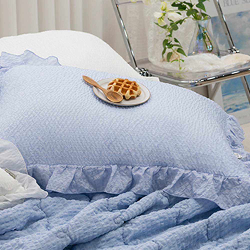 해피니 파스텔 피그먼트 아사면 여름 베개커버 50x70cm (소다블루) (베개솜 별매)