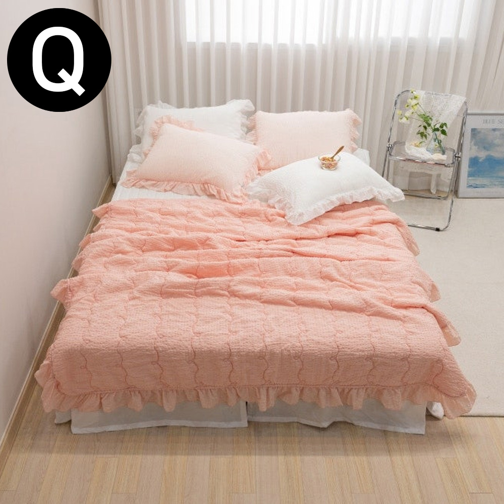 해피니 파스텔 피그먼트 아사면 여름 이불 베개커버세트 퀸 Q (피치핑크) (베개솜 별매)