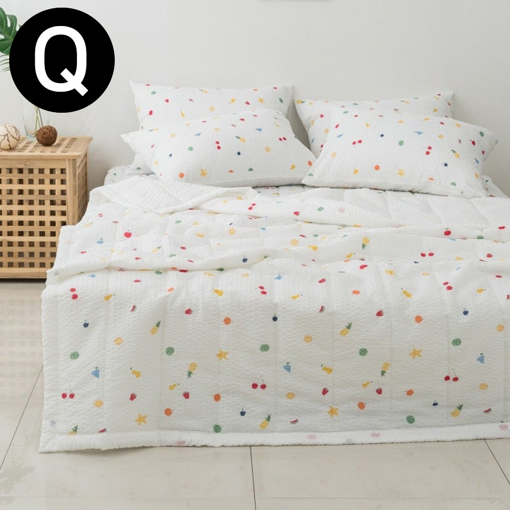 해피니 파인애플 여름 간절기 이불 베개커버세트 퀸 Q (화이트) (베개솜 별매)