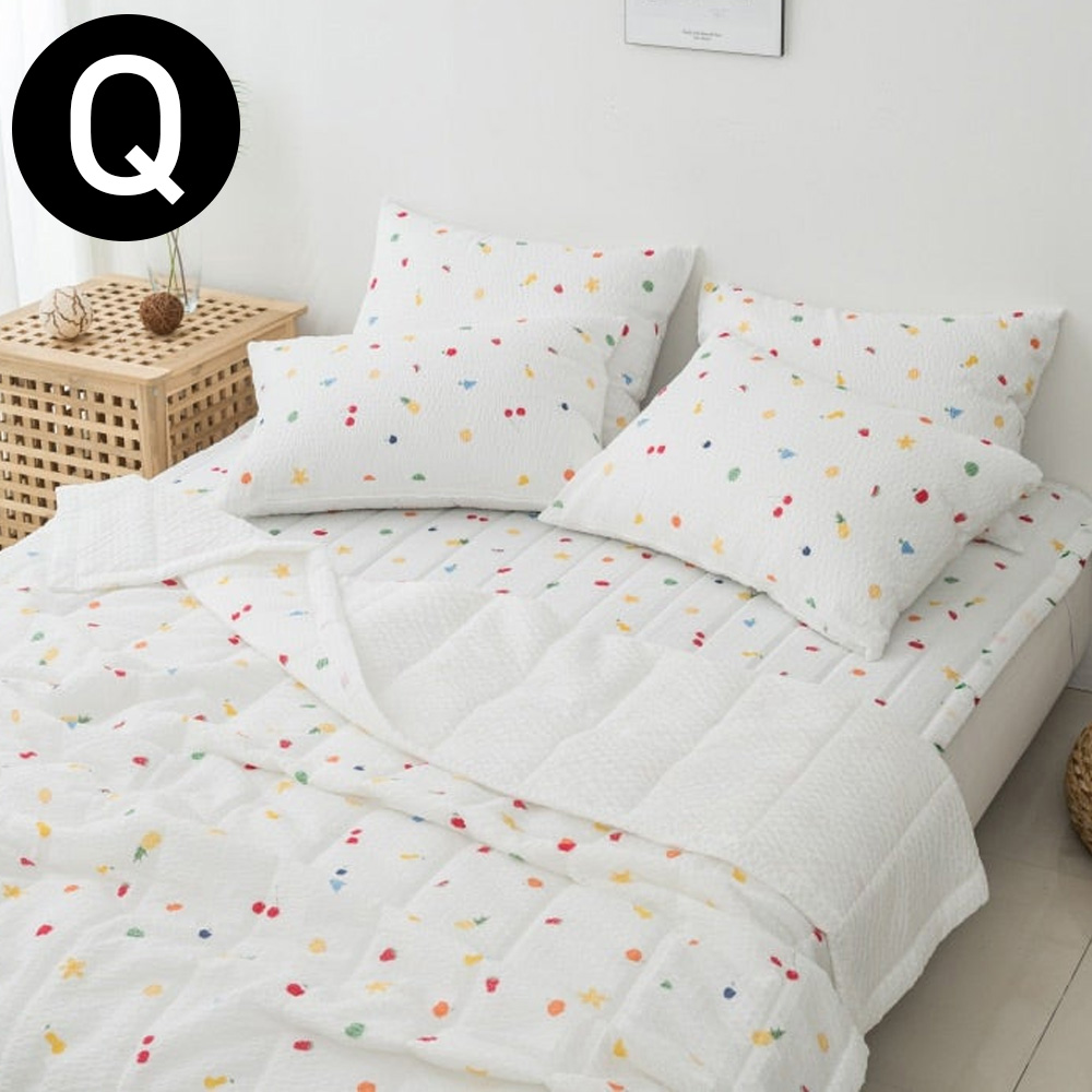 해피니 파인애플 여름 간절기 이불 패드세트 퀸 Q (화이트) (베개솜 별매)