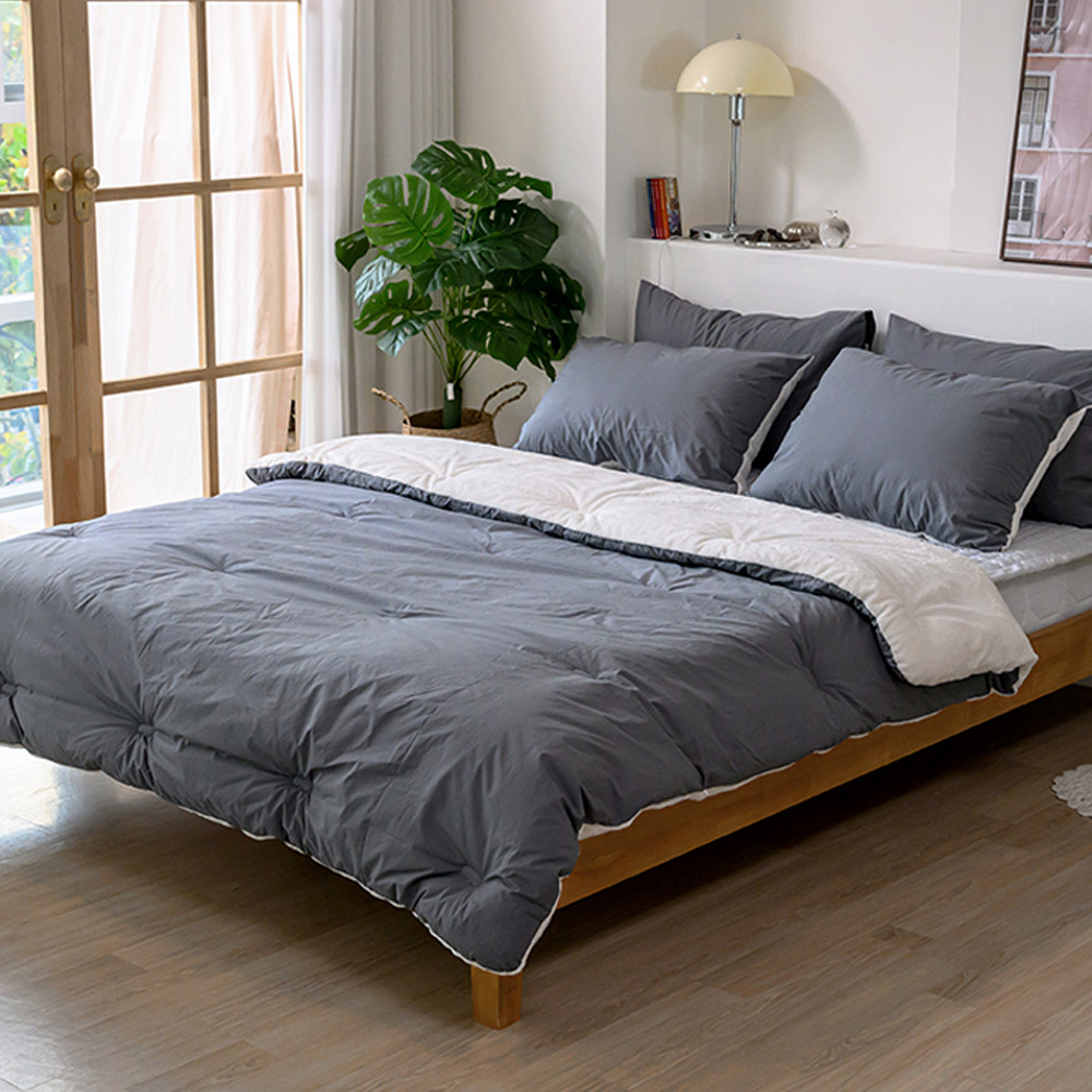 해피니 이불베개세트 here호텔 극세사 차렵이불 베개커버 세트 퀸 Q (차콜) (베개솜 별매)