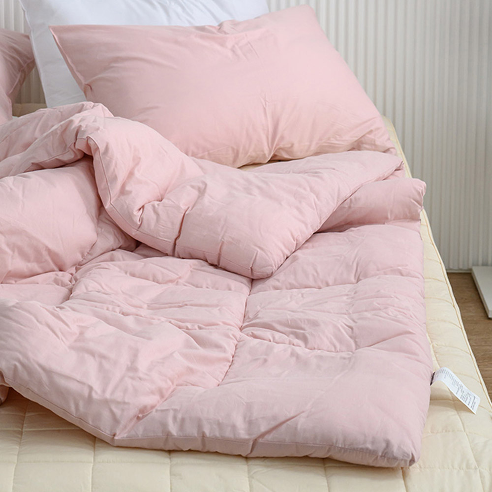 해피니 이불베개세트 샤이니 40수 순면 차렵이불 베개커버 세트 슈퍼싱글 SS (핑크베이지) (베개솜 별매)