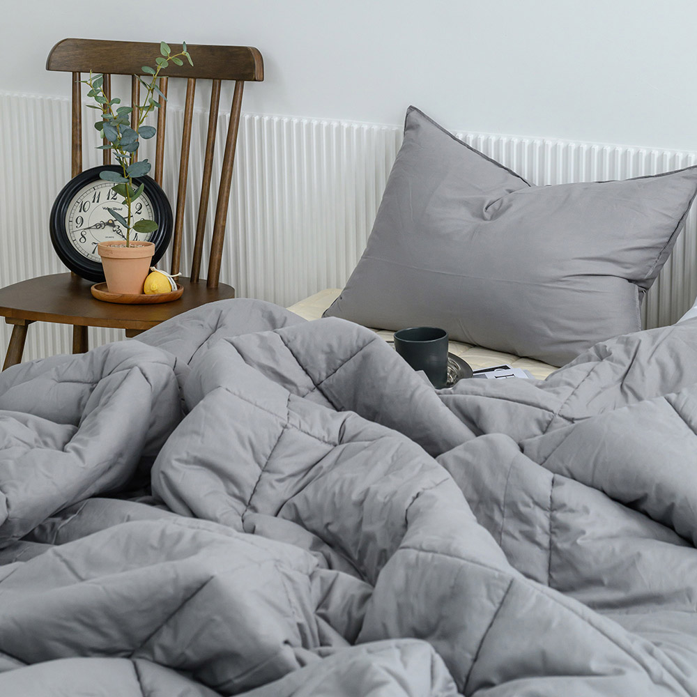 해피니 이불베개세트 샤이니 40수 순면 차렵이불 베개커버 세트 슈퍼싱글 SS (그레이) (베개솜 별매)