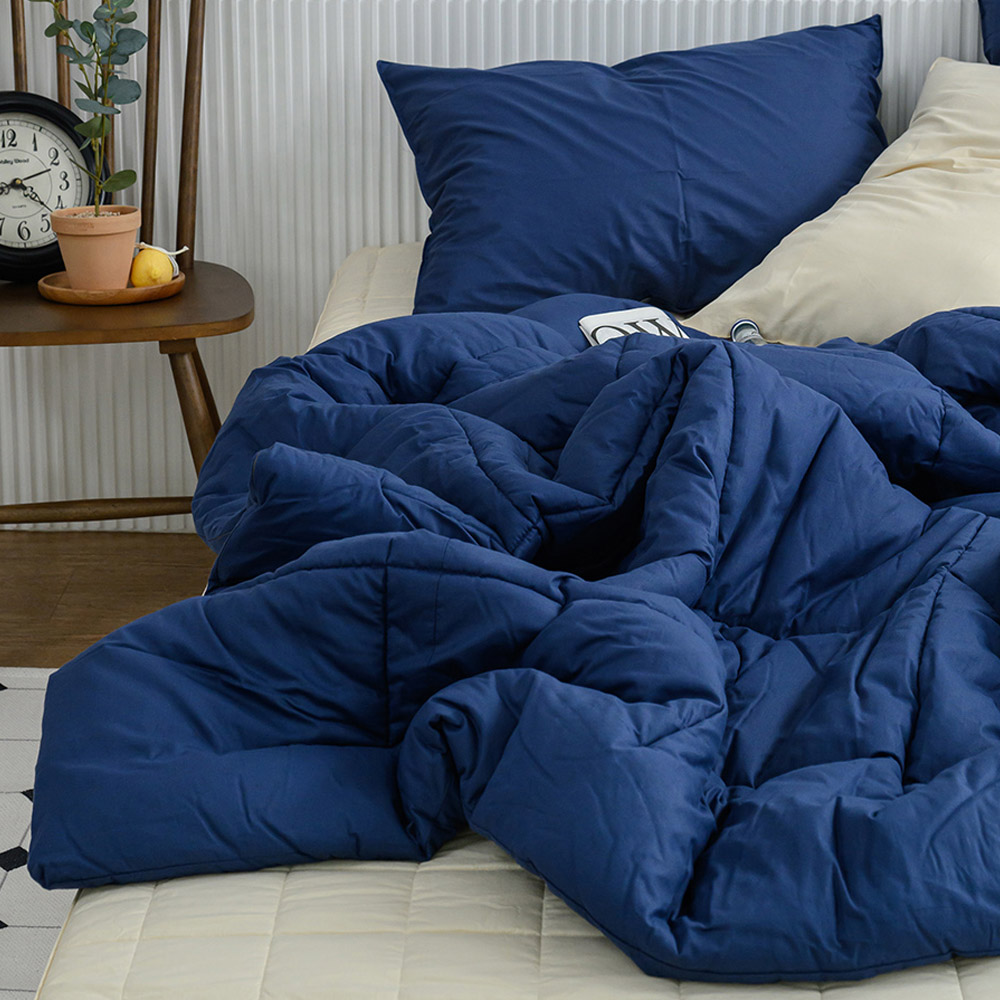 해피니 이불베개세트 샤이니 40수 순면 차렵이불 베개커버 세트 슈퍼싱글 SS (네이비) (베개솜 별매)