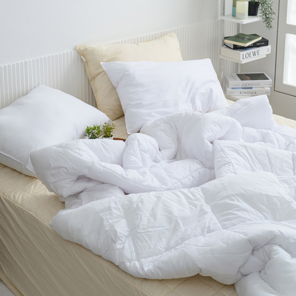 해피니 이불베개세트 샤이니 40수 순면 차렵이불 베개커버 세트 퀸 Q (화이트) (베개솜 별매)