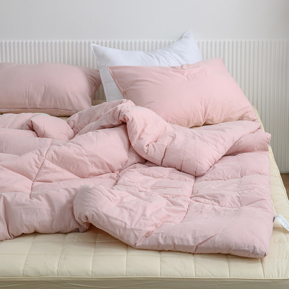 해피니 이불베개세트 샤이니 40수 순면 차렵이불 베개커버 세트 퀸 Q (핑크베이지) (베개솜 별매)