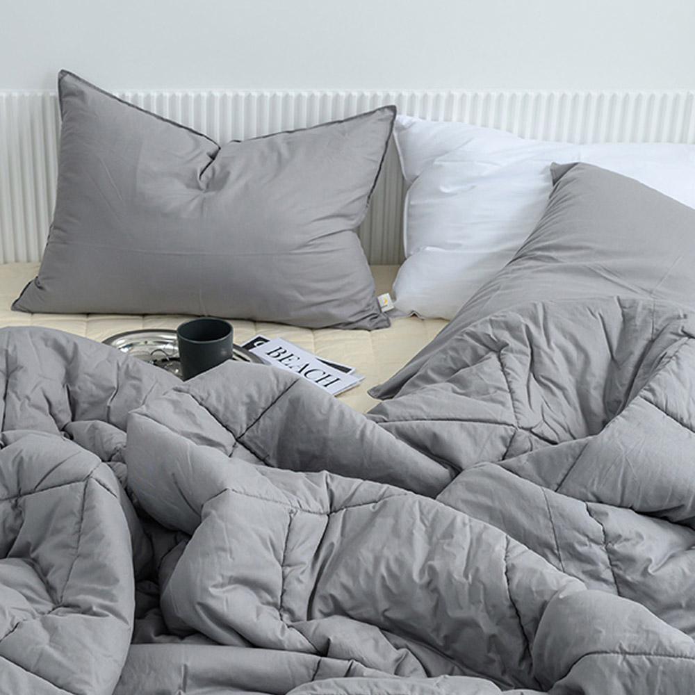 해피니 이불베개세트 샤이니 40수 순면 차렵이불 베개커버 세트 퀸 Q (그레이) (베개솜 별매)