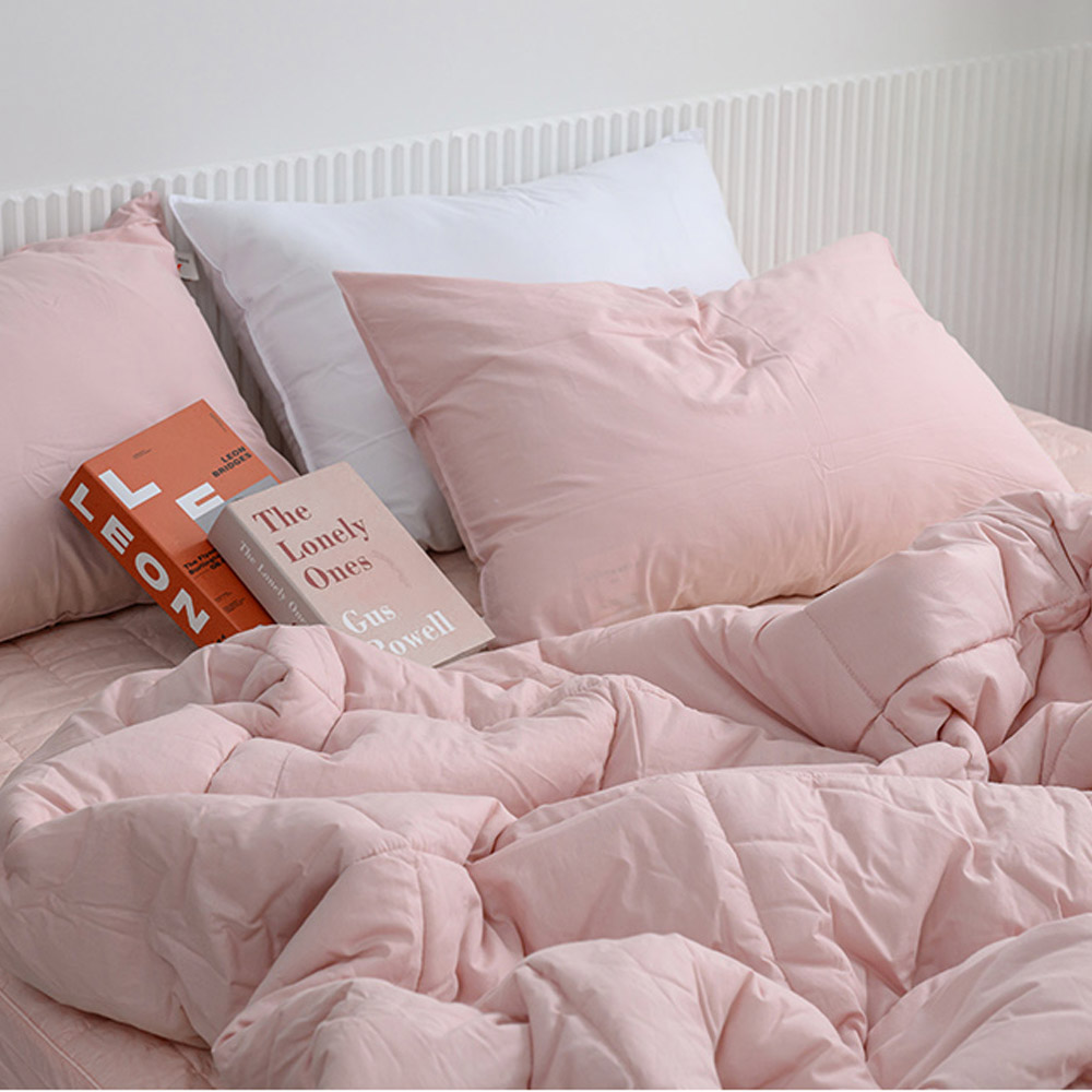 해피니 이불패드세트 샤이니 40수 순면 차렵이불 패드세트 퀸 Q (핑크베이지)