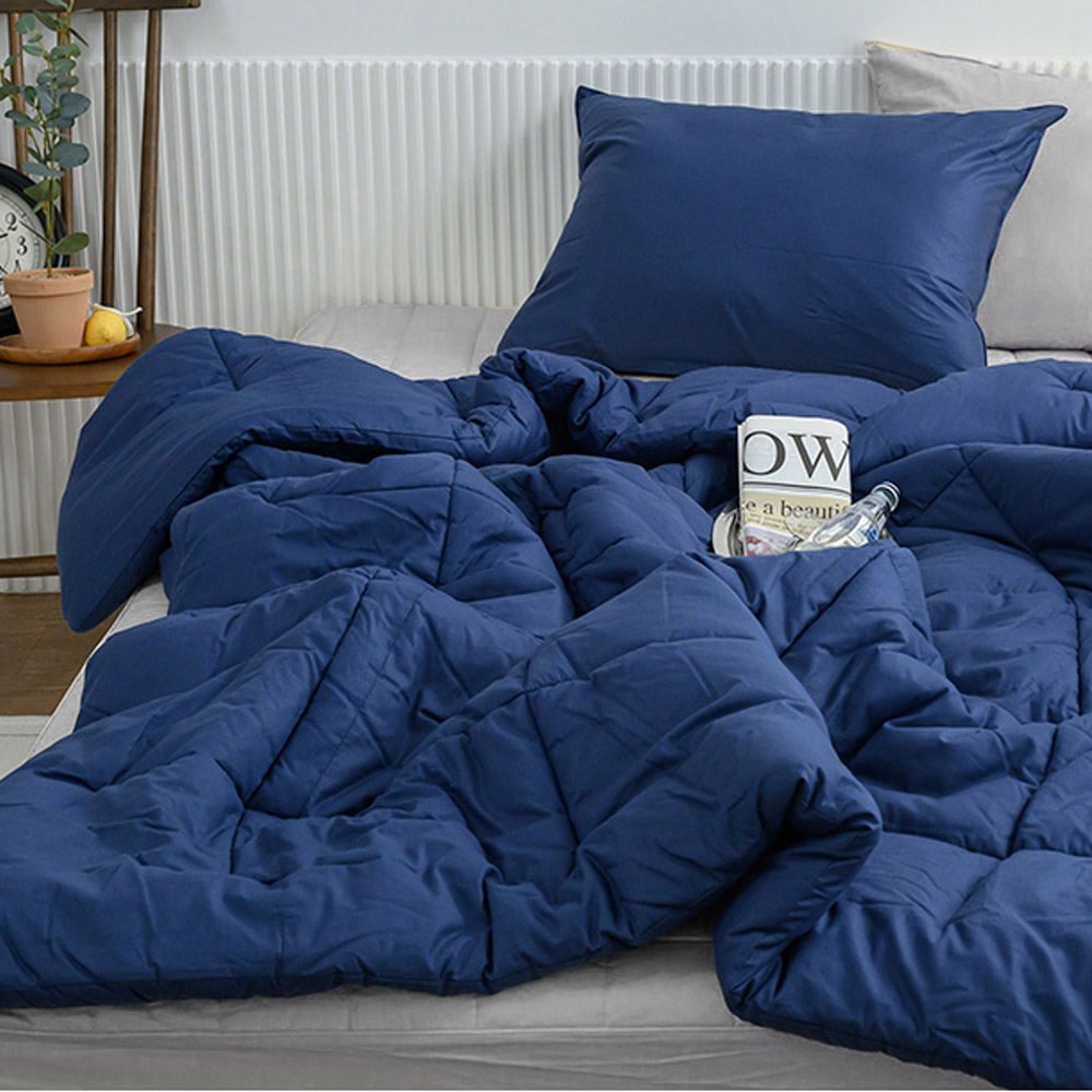 해피니 이불패드세트 샤이니 40수 순면 차렵이불 패드세트 퀸 Q (네이비)