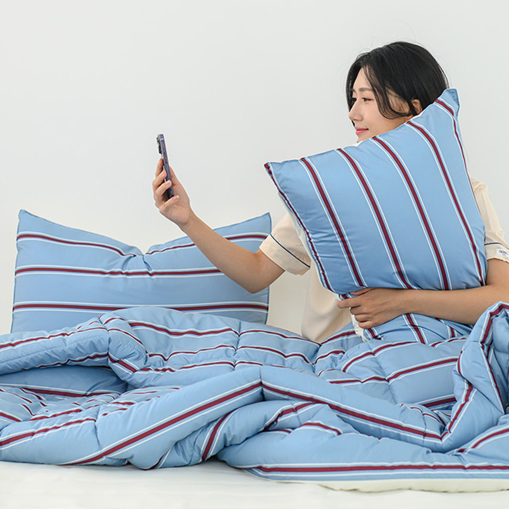 해피니 이불베개세트 레트로 시리즈 M2 차렵이불 베개커버 세트 퀸 Q (블루) (베개솜 별매)