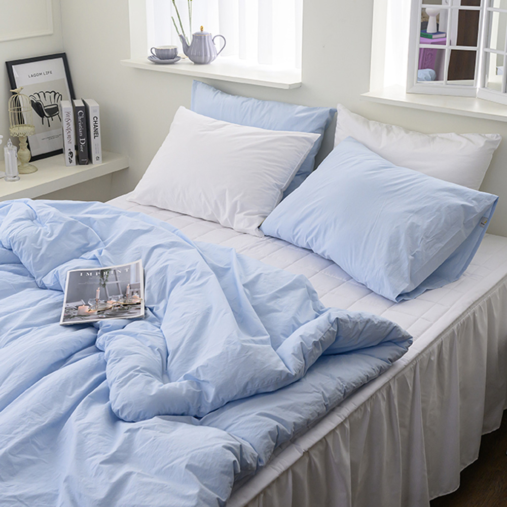 해피니 이불베개세트 here호텔 고밀도 60수 이불 베개커버 세트 퀸 Q (블루) (베개솜 별매)