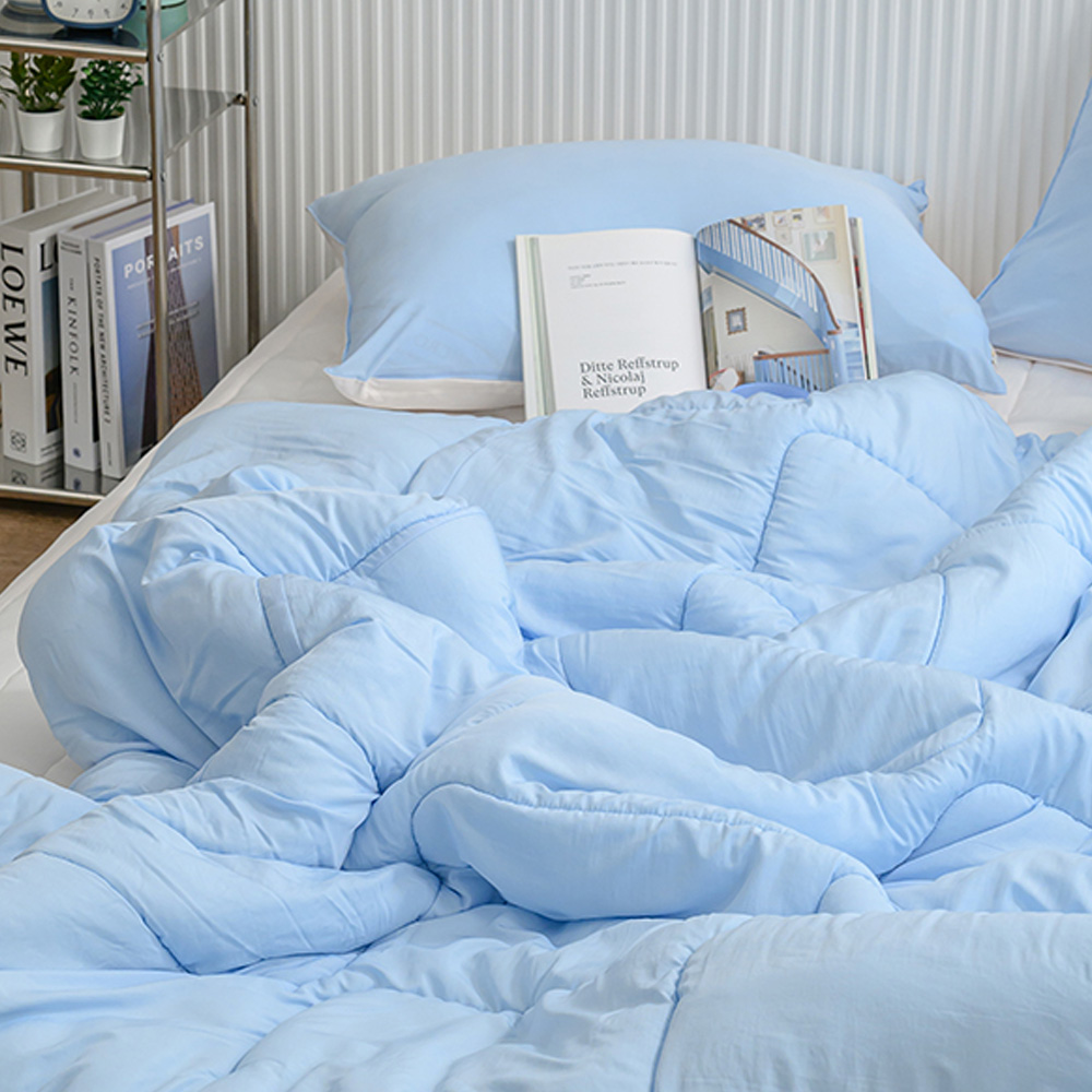 해피니 이불베개세트 클린 마이크로 모달 차렵이불 베개커버 세트 슈퍼싱글 SS (블루) (베개솜 별매)