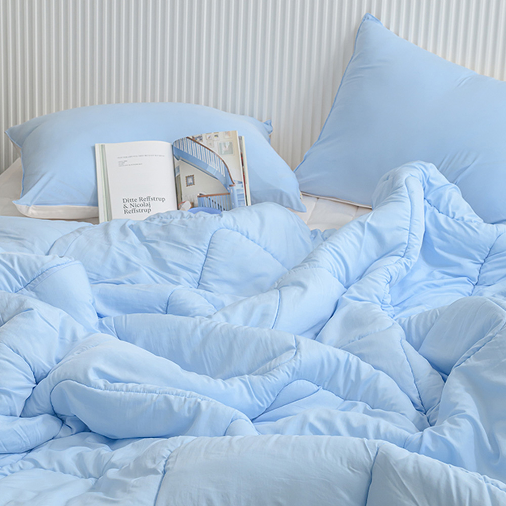 해피니 이불베개세트 클린 마이크로 모달 차렵이불 베개커버 세트 퀸 Q (블루) (베개솜 별매)