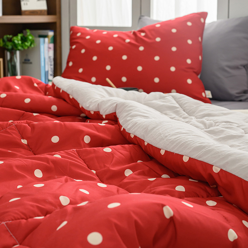 해피니 이불베개세트 도트 세미마이크로 차렵이불 베개커버 세트 슈퍼싱글 SS (레드) (베개솜 별매)
